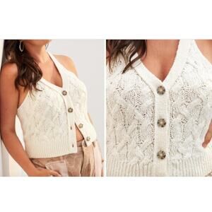 Anthropologie Pilcro Cream Cable-Knit Sweater Tank Top Size Large